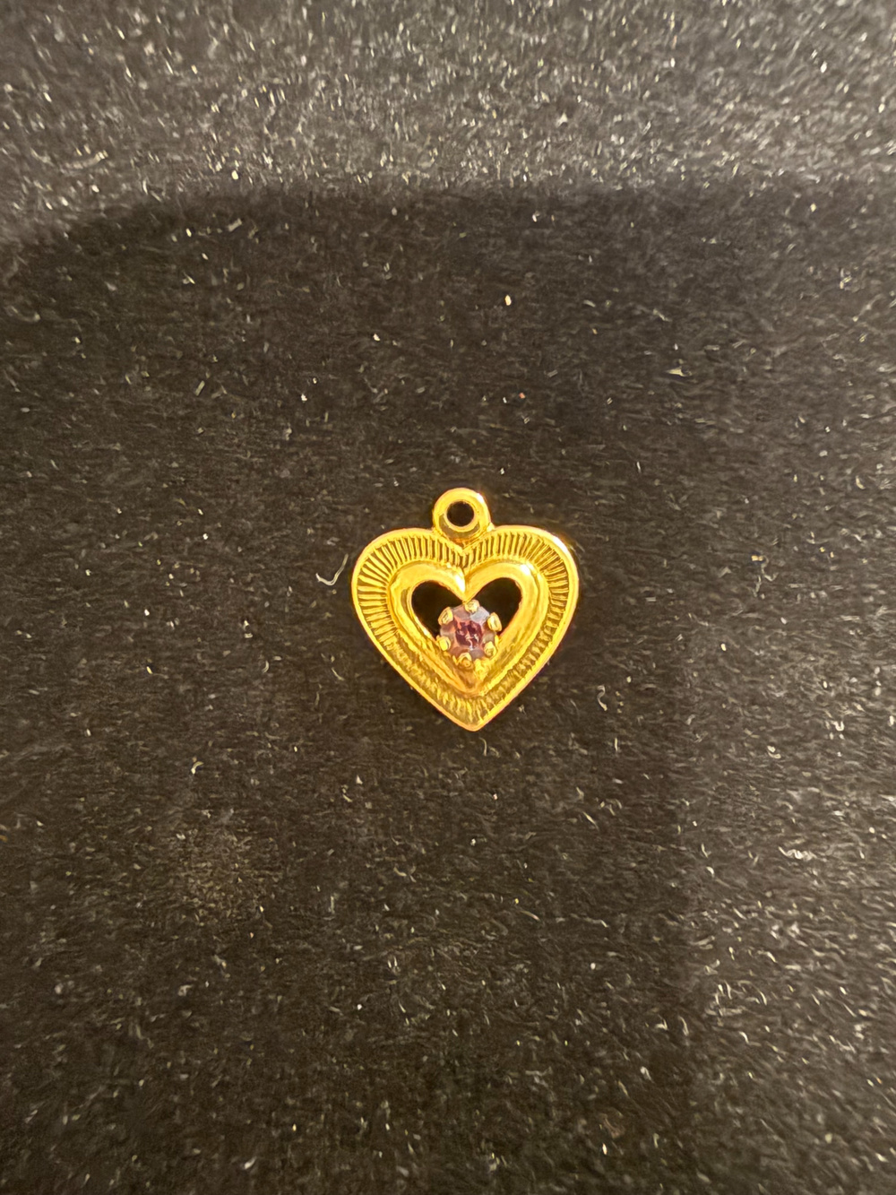 Gold Tone Heart Charm Pendant With Purple Stone